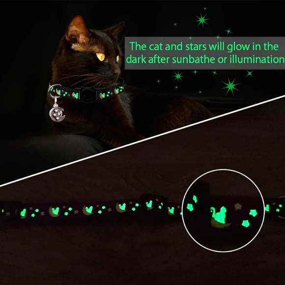 Baeuppit 2-PCS Breakaway Cats Collars with Moons Stars Bell & Glow in The Dark - Picture 3 of 7